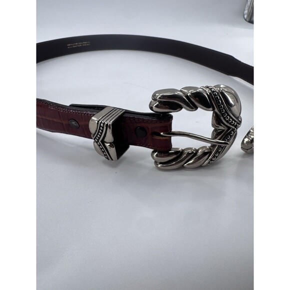 VICENZA Sport Sterling Silver Buckle On Brown  Alligator Print Calfskin Belt 34 main image 15
